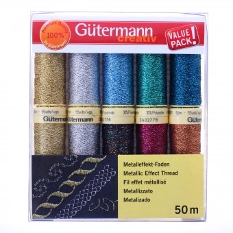 Gütermann Nähfaden-Set Metalleffekt-Faden 10 Spulen 50 M 2 Gütermann Nähfaden-Set Metalleffekt-Faden 10 Spulen 50 M – Bild 2